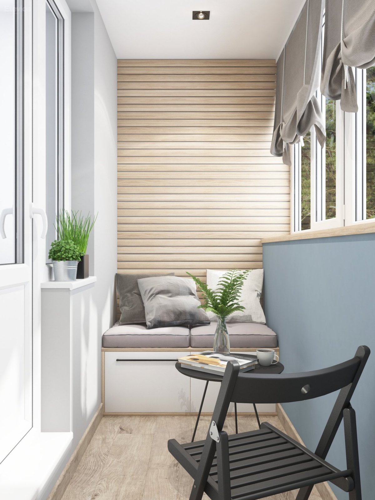 Интерьер балкона с панорамным остеклением