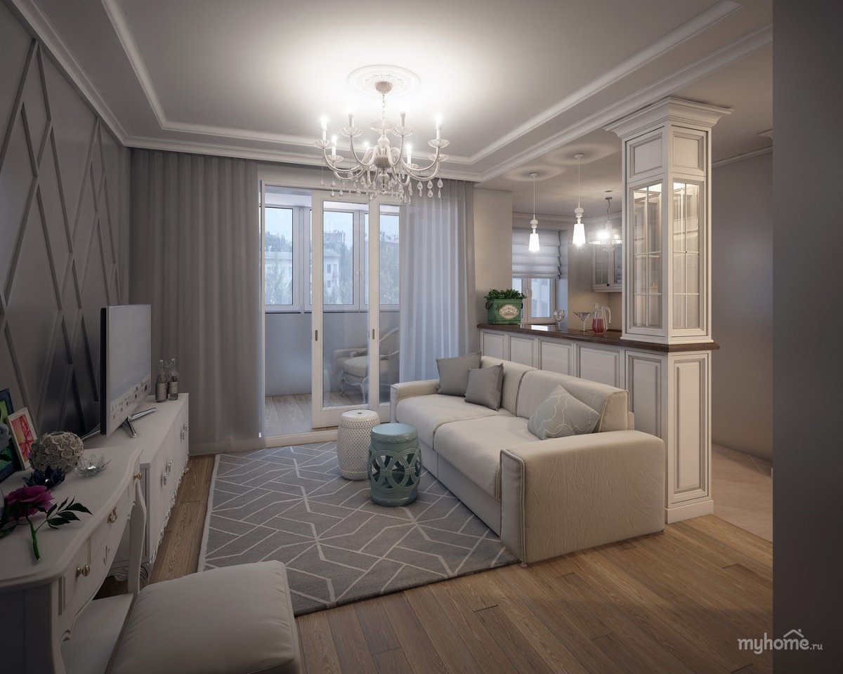 Интерьер студии с барной стойкой