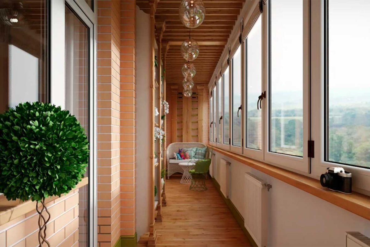 Дерево в интерьере лоджии