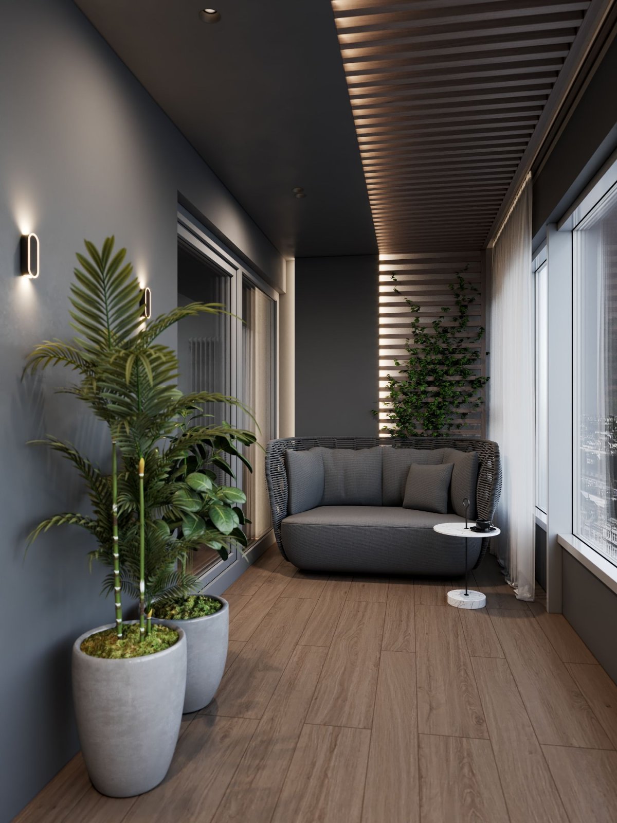 Деревянный балкон в квартире в современном стиле