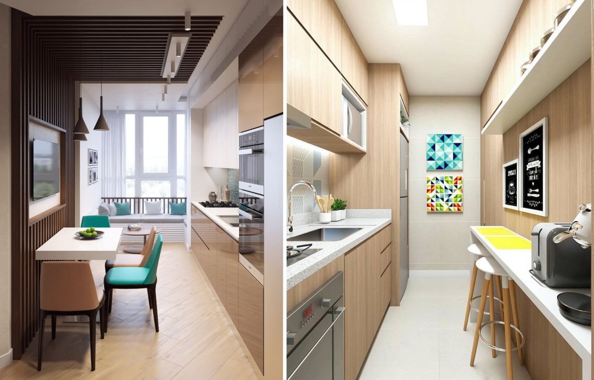 Планировка узкой кухни