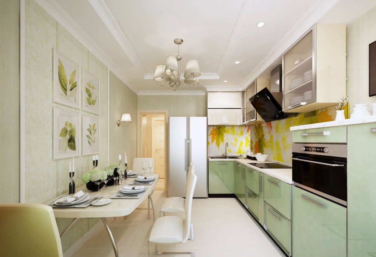 Интерьер вытянутой кухни