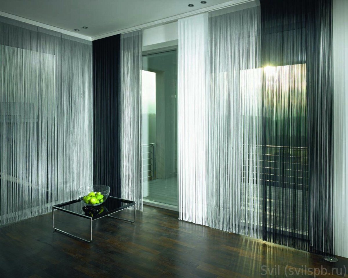 Тюль с нитяными шторами