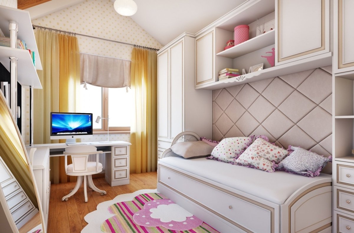 Варианты планировки комнаты 3 на 5 для девочки