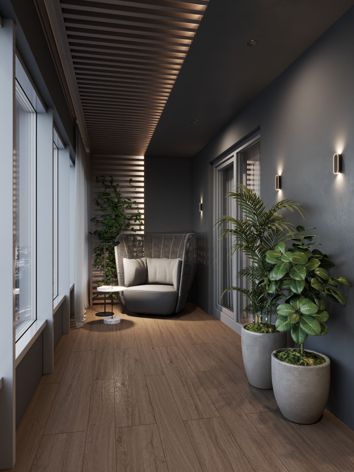 Интерьер лоджии в серых тонах