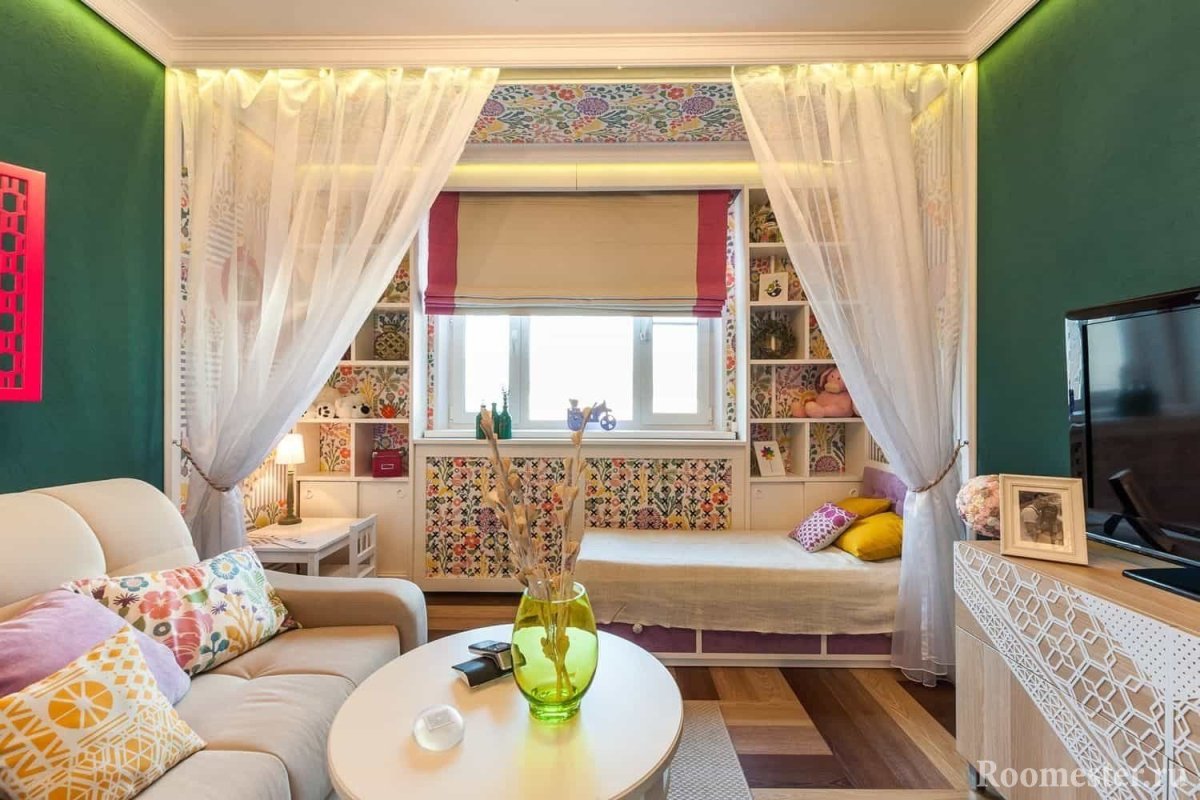 Длинная комната поделенная на зоны