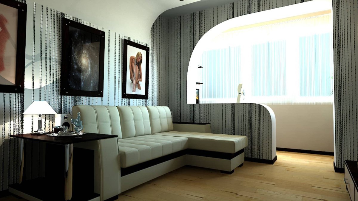 Гостиная совмещенная с балконом