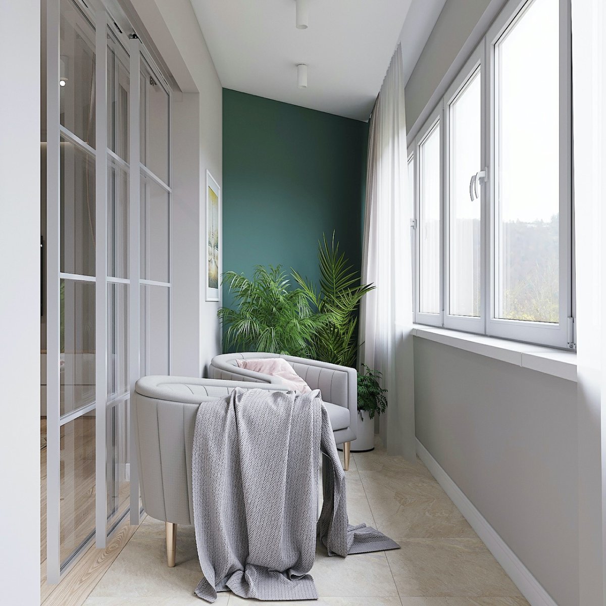 Крупноформатная плитка в интерьере балкона