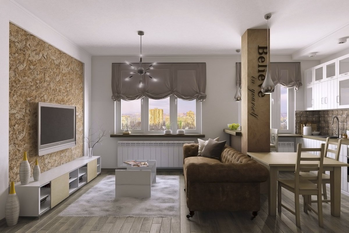 Кухня гостиная с балконом 20 кв