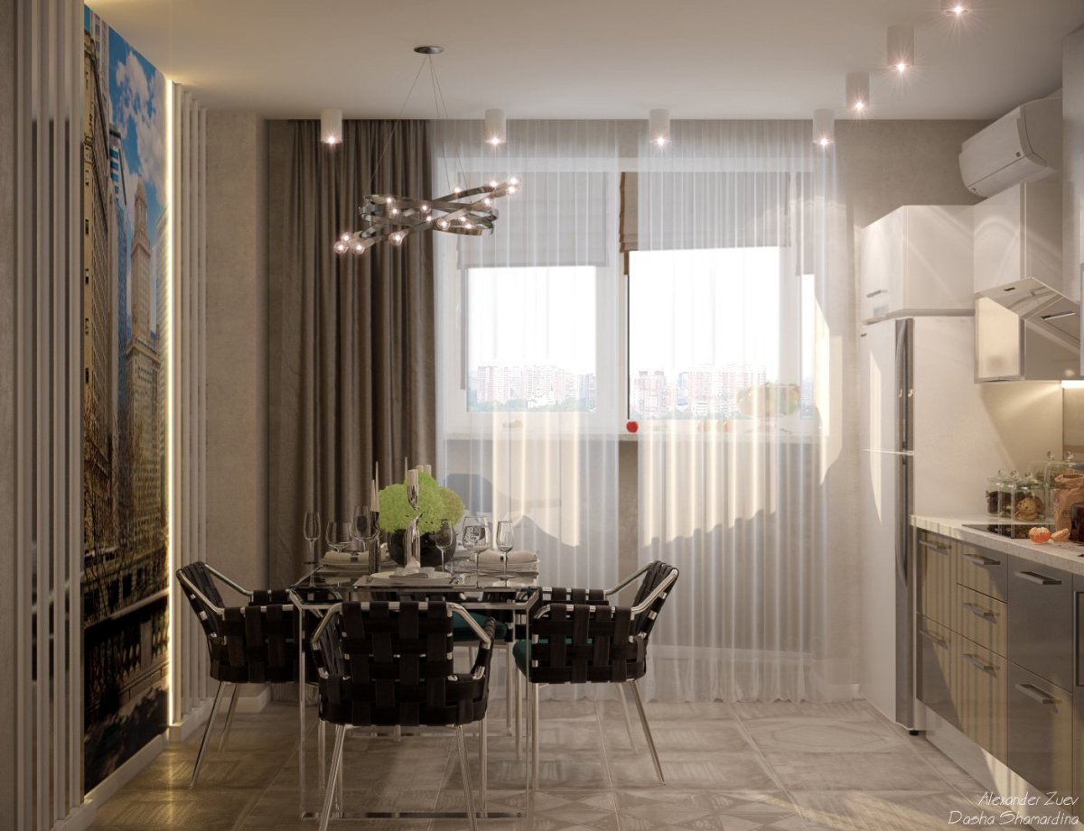 Гостиная столовая с выходом на лоджию