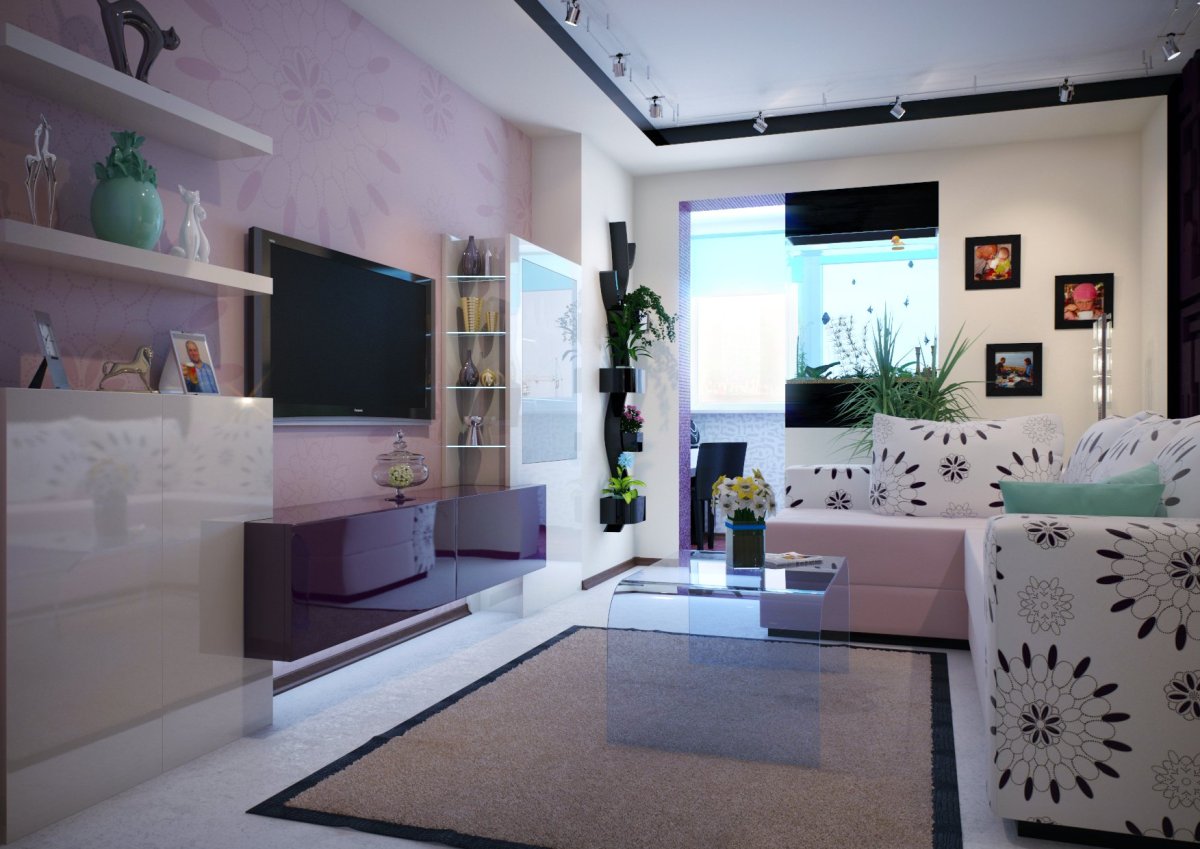 Гостиные совмещенные с балконом