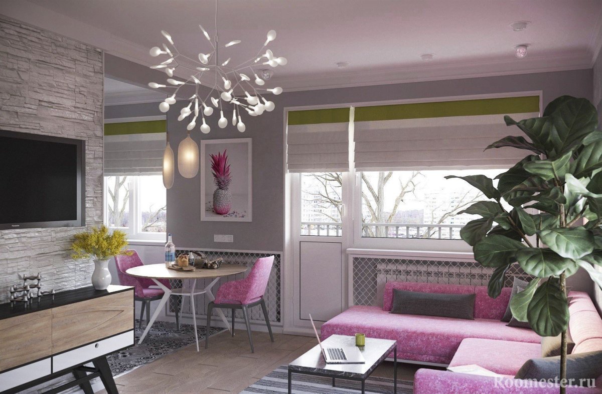 Гостиная Объединенная с балконом