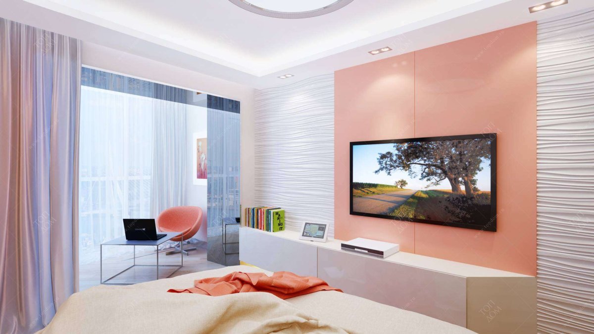 Современная спальня совмещенная с лоджией