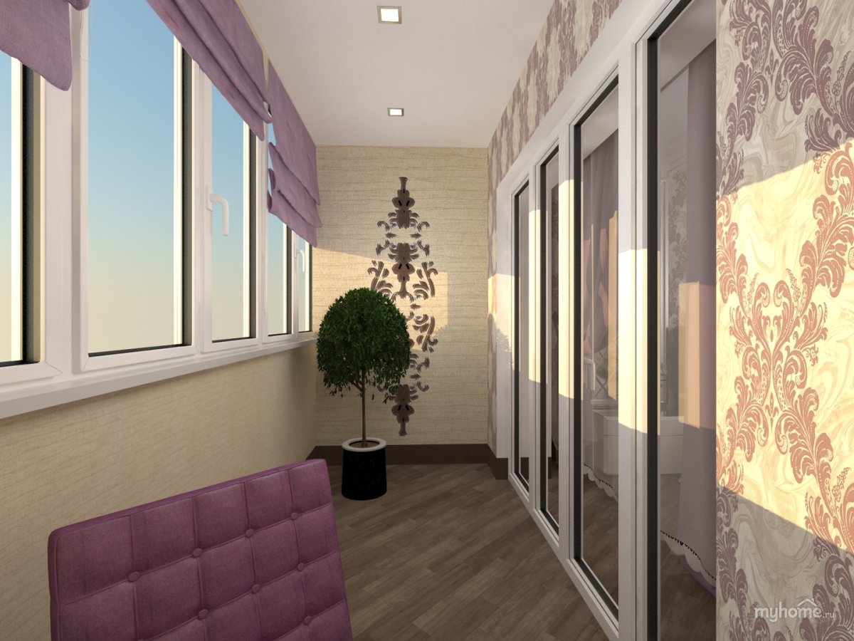 Отделка сиреневым балкон