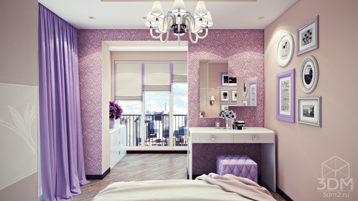 Сиреневый интерьер спальни