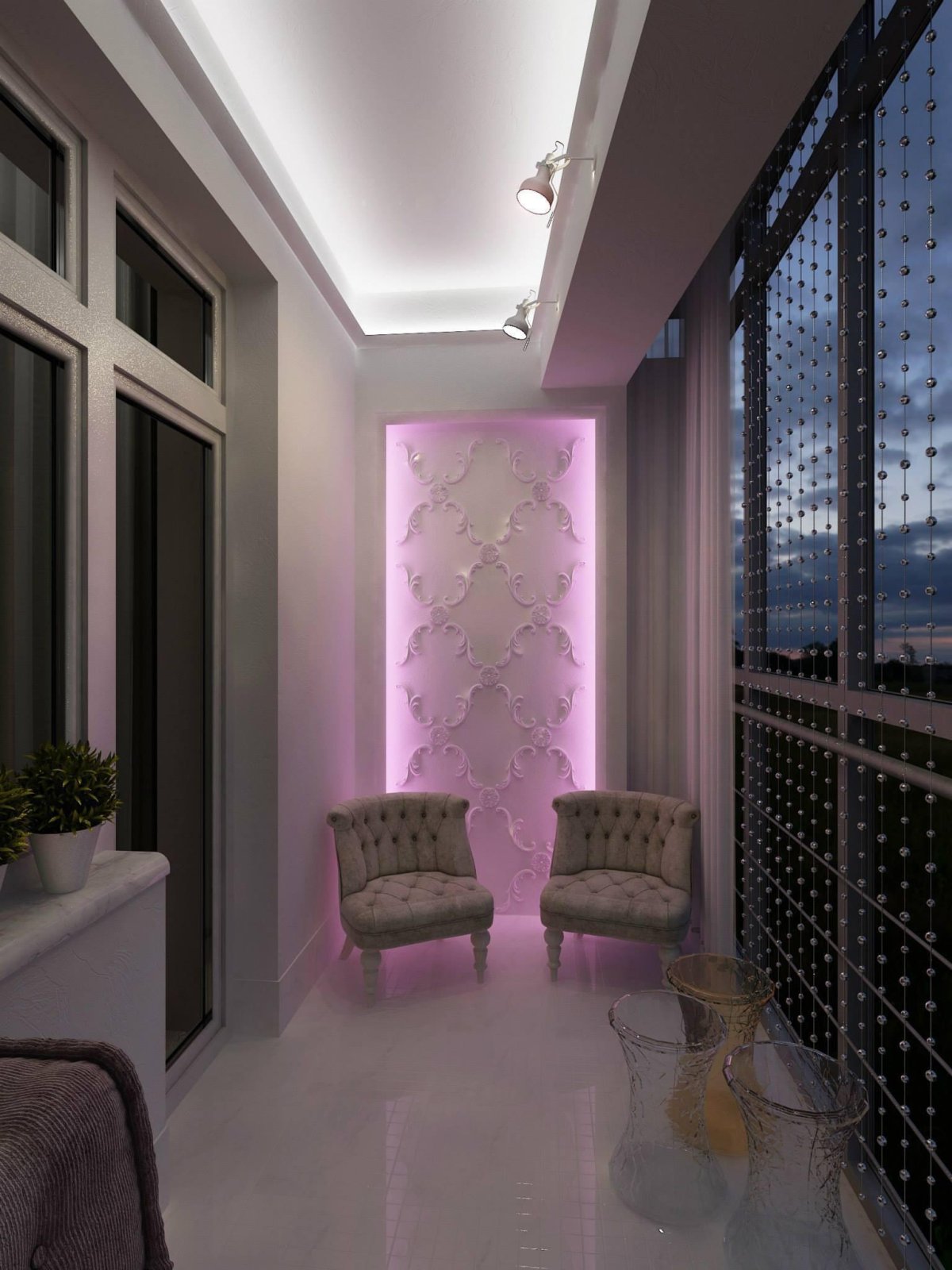 Уютный балкон с гирляндой