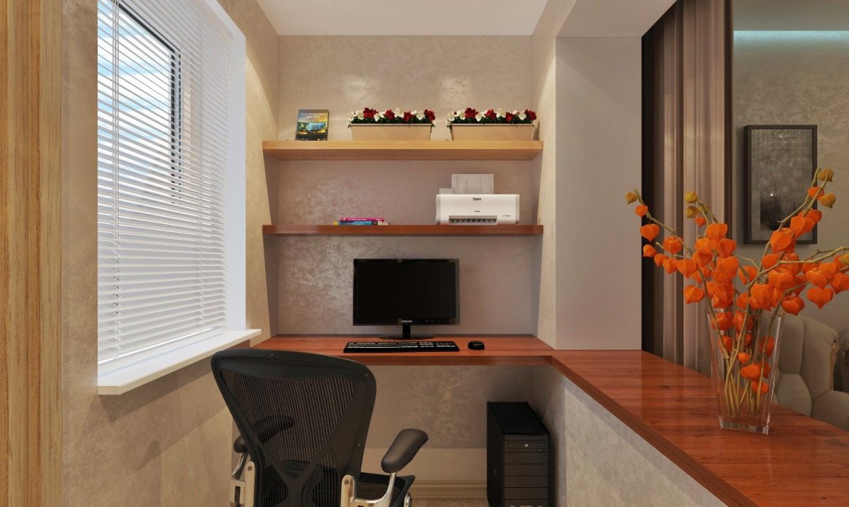Интерьер рабочей зоны на лоджии