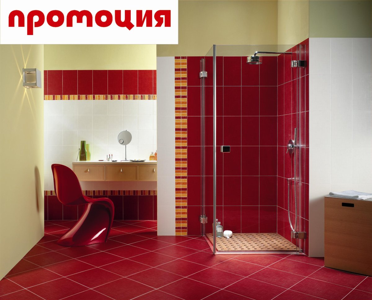 Красная плитка в душевой