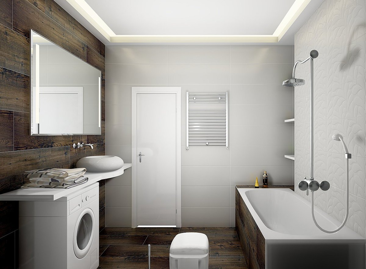 Ванная с туалетом совмещенные в белом цвете