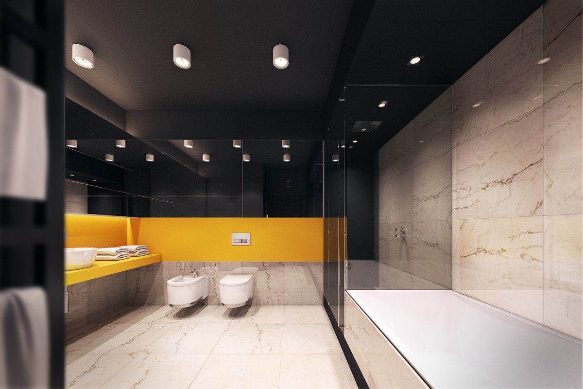 Черно желтая ванная комната