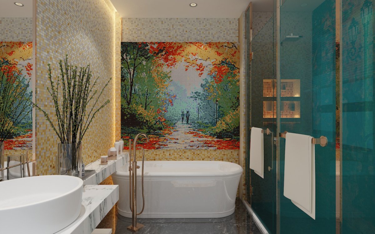 Панно из мозаики в ванную с тигром купить