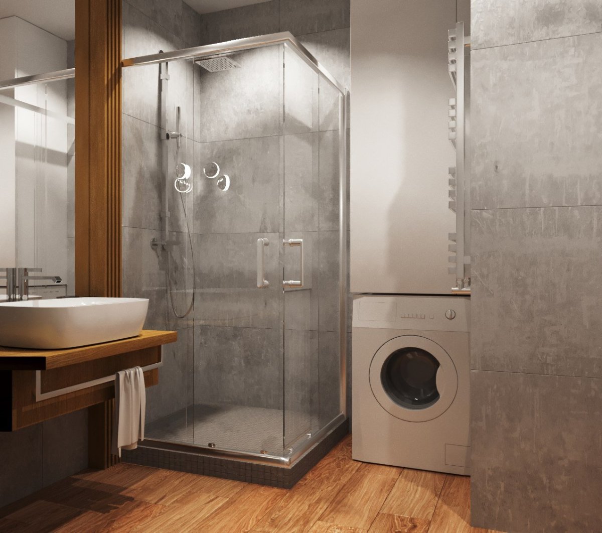 Стильный интерьер санузла в хрущевке с душевой