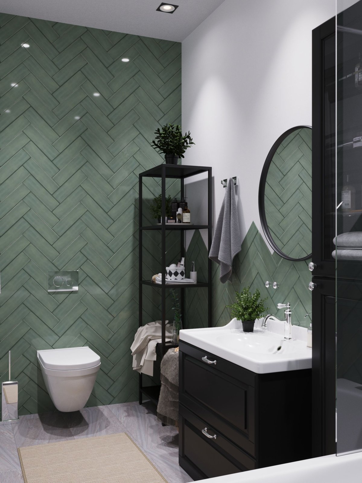 Плитка елочкой в ванной