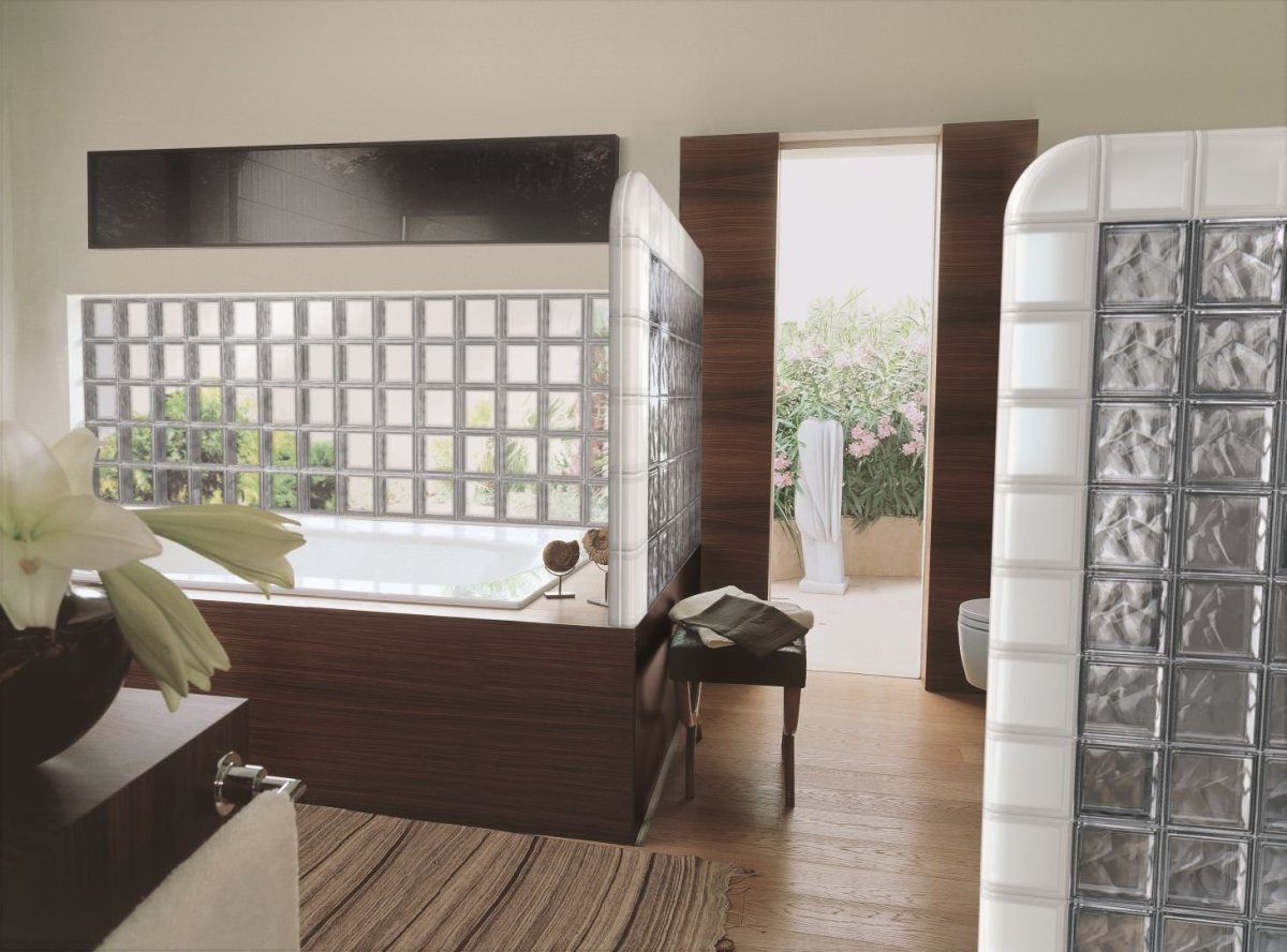 Стеклоблок Богема волна в интерьере