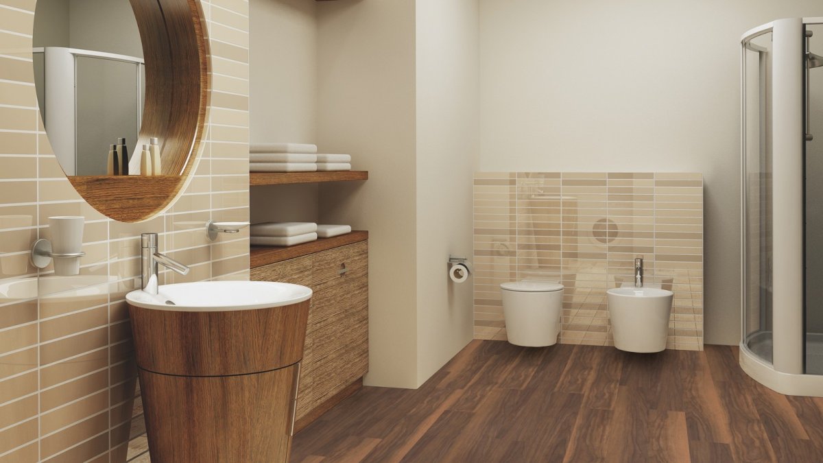 Ванная комната с деревянной отделкой