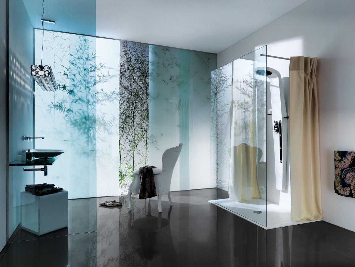 Стеклянная перегородка в ванную комнату