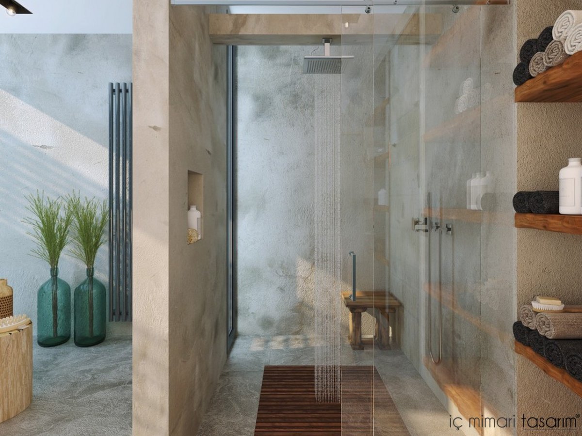 Встроенные полочки в душевой