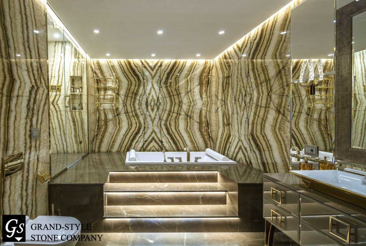 Слэбы мрамора в интерьере ванной
