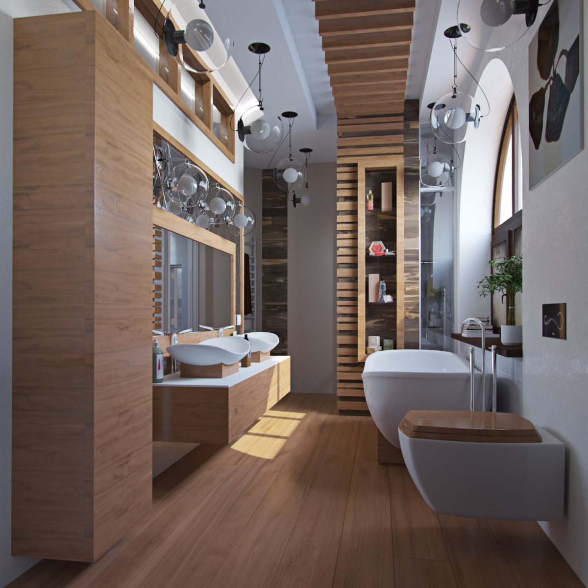 Санузел бежевый с деревом