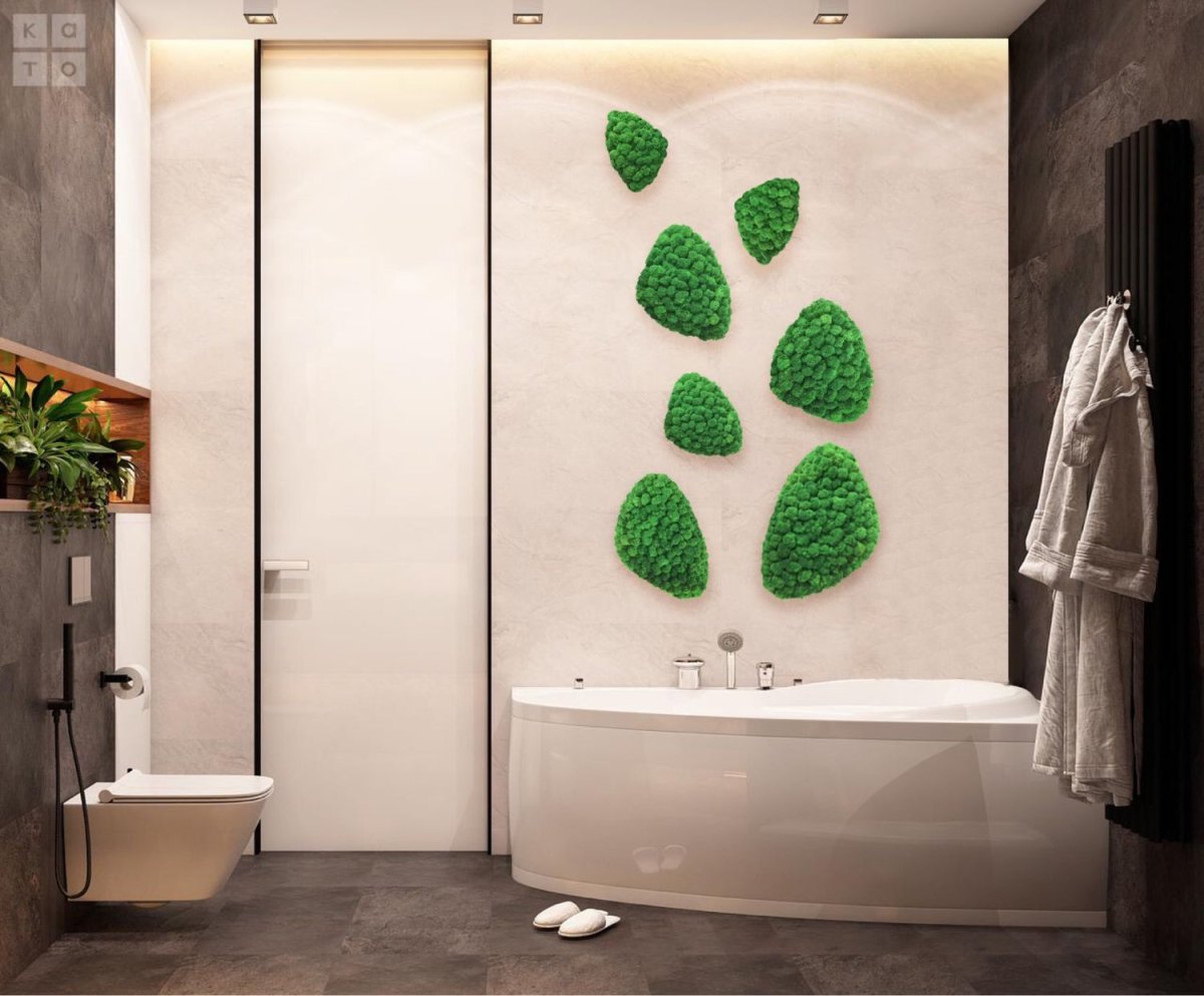 Мох в декоре ванной