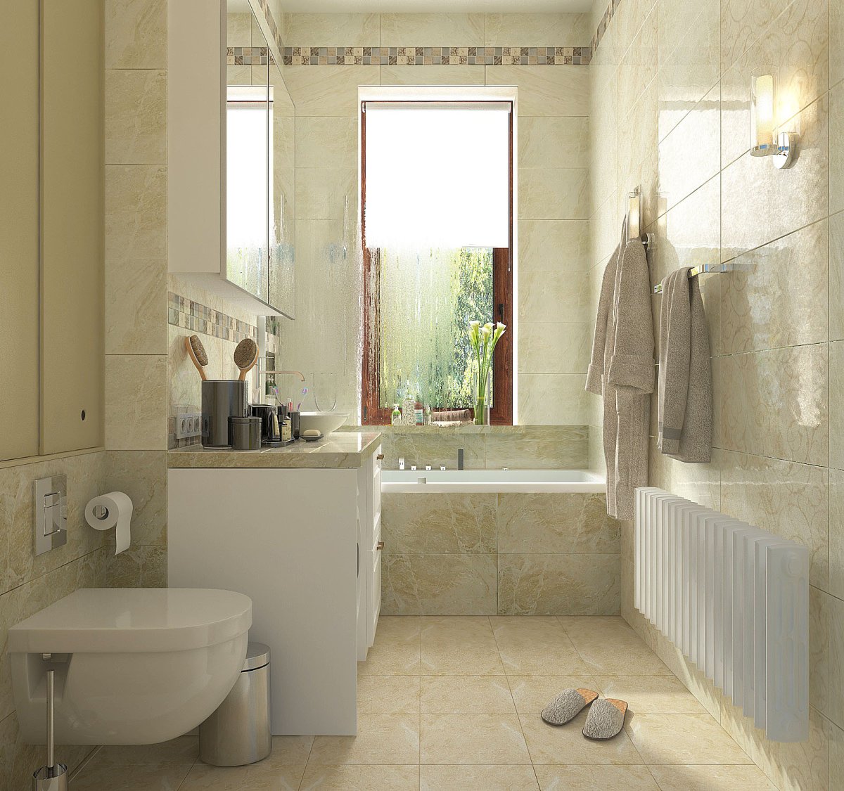 Ванная комната с окном в сталинке