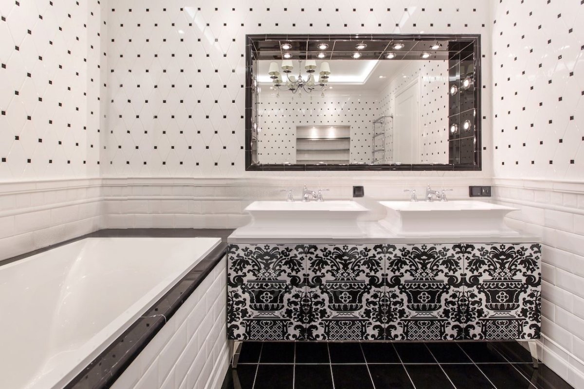 Плитка черно белая для ванны