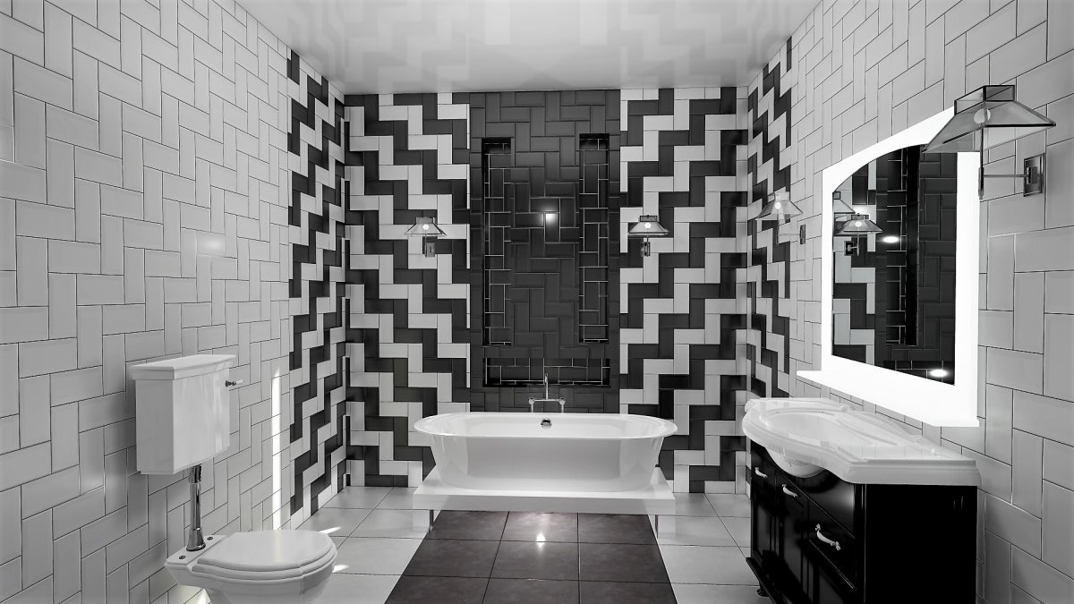 Ванна в черно-белых тонах в классическом стиле