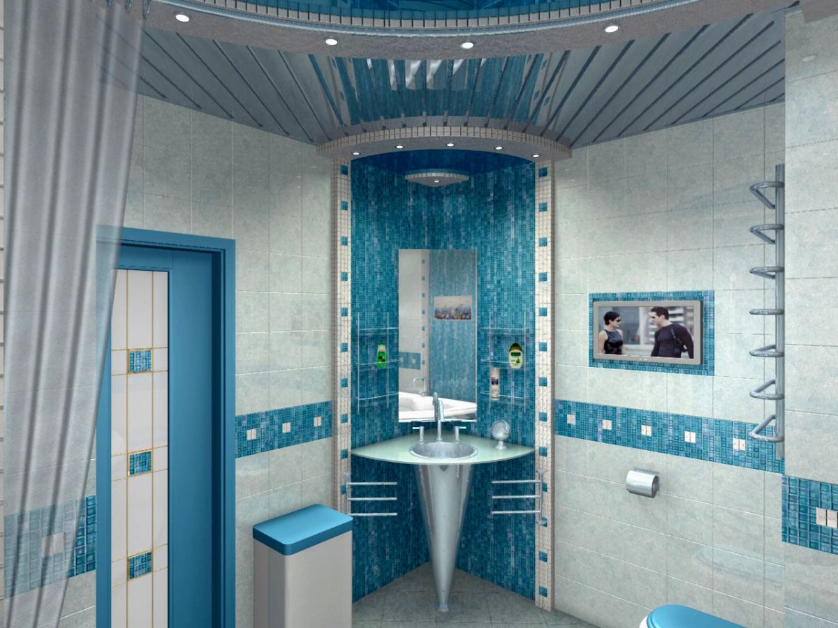 Ванна с голубой мраморной плиткой