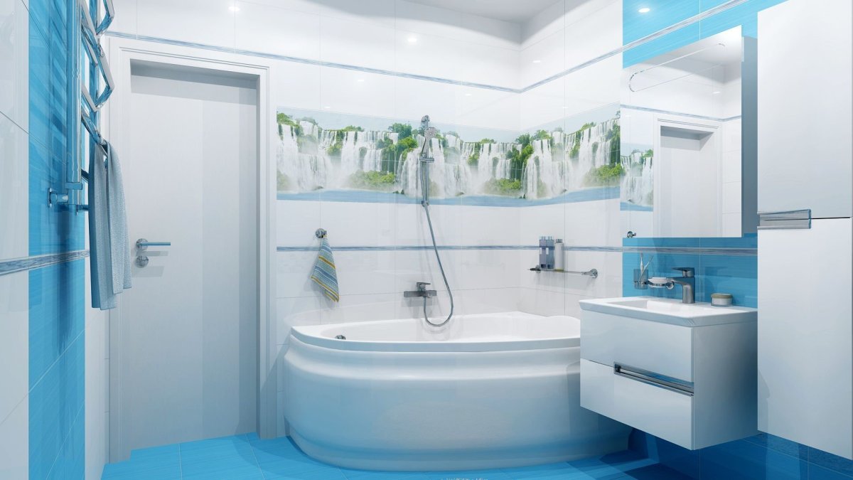 Интерьер ванной в голубых тонах