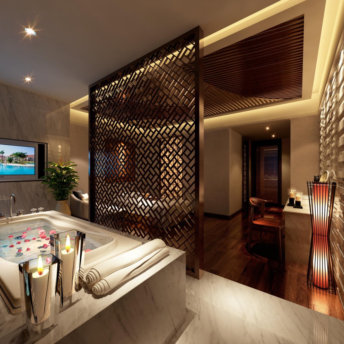 Большие Ванные комнаты с перегородкой