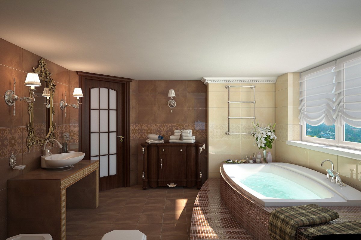 Коричневые стены в ванной