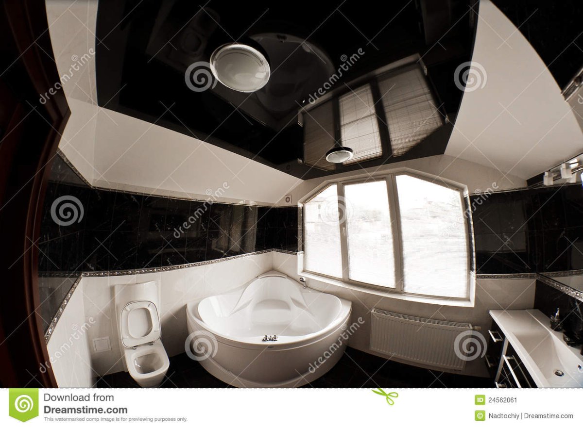 Натяжные потолки черный глянец в ванной