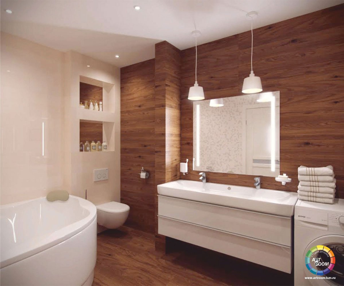 Ванная комната дерево и белый цвет