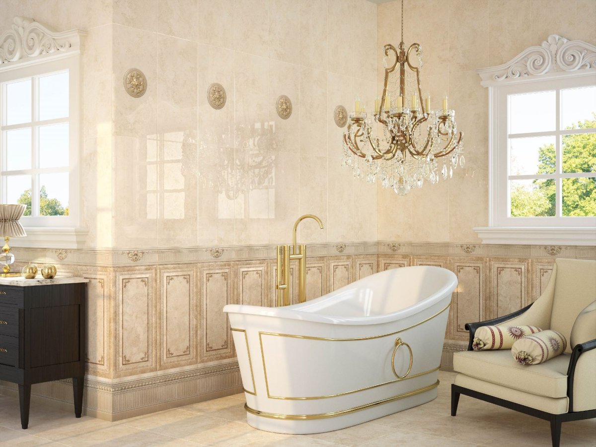 Ванная комната белая с золотом