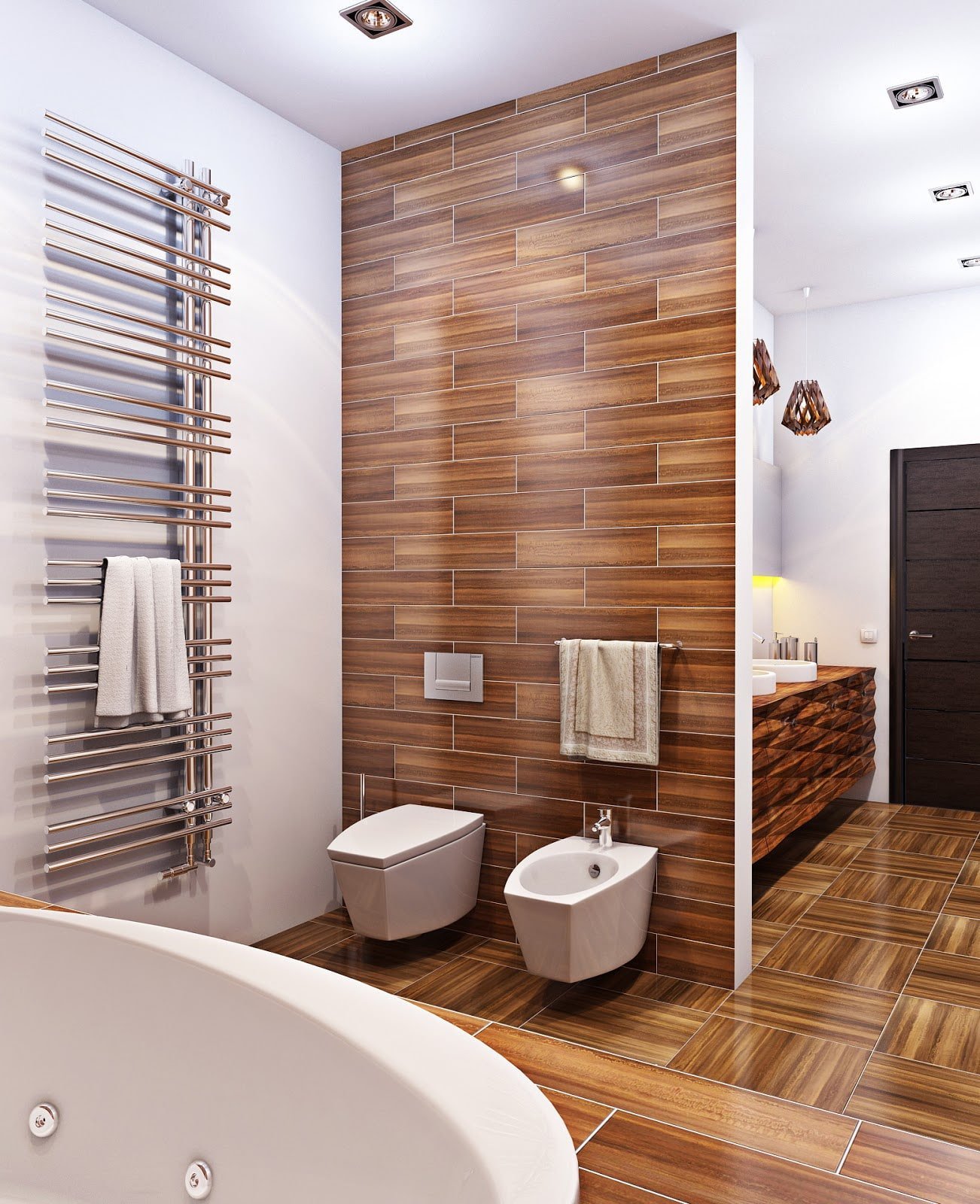 Плитка для ванной под дерево в интерьере (56 фото) - дизайн, фото отделки ванной комнаты под дерево