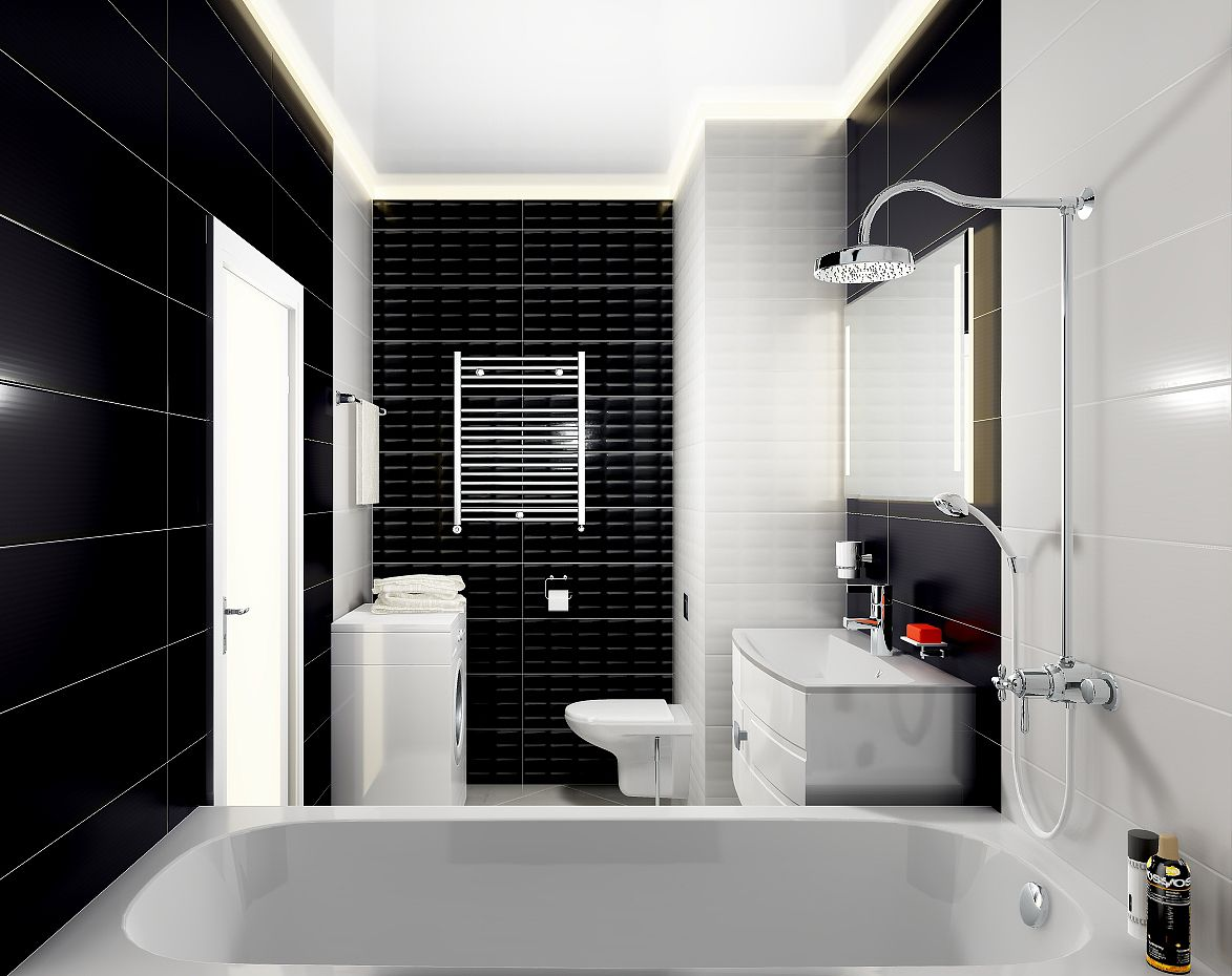 Черно белая ванная комната в хрущевке