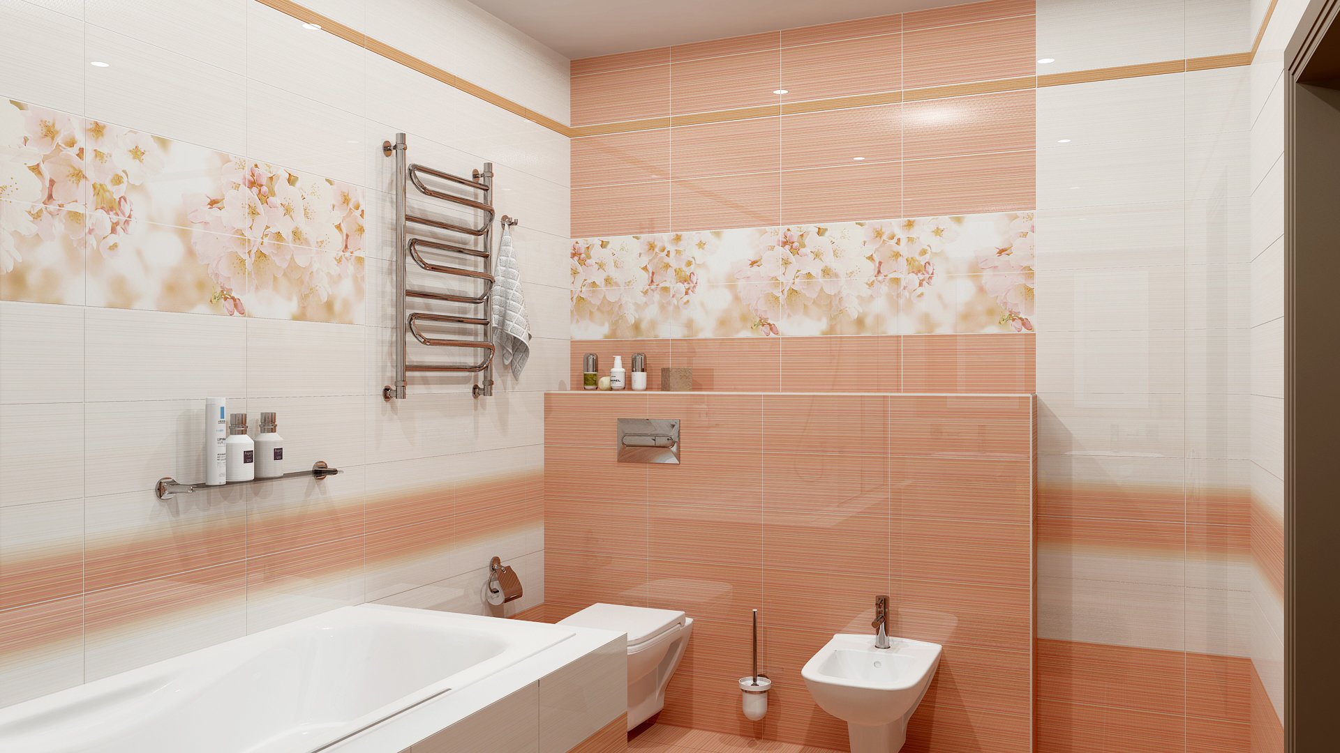 Персиковая ванная комната дизайн