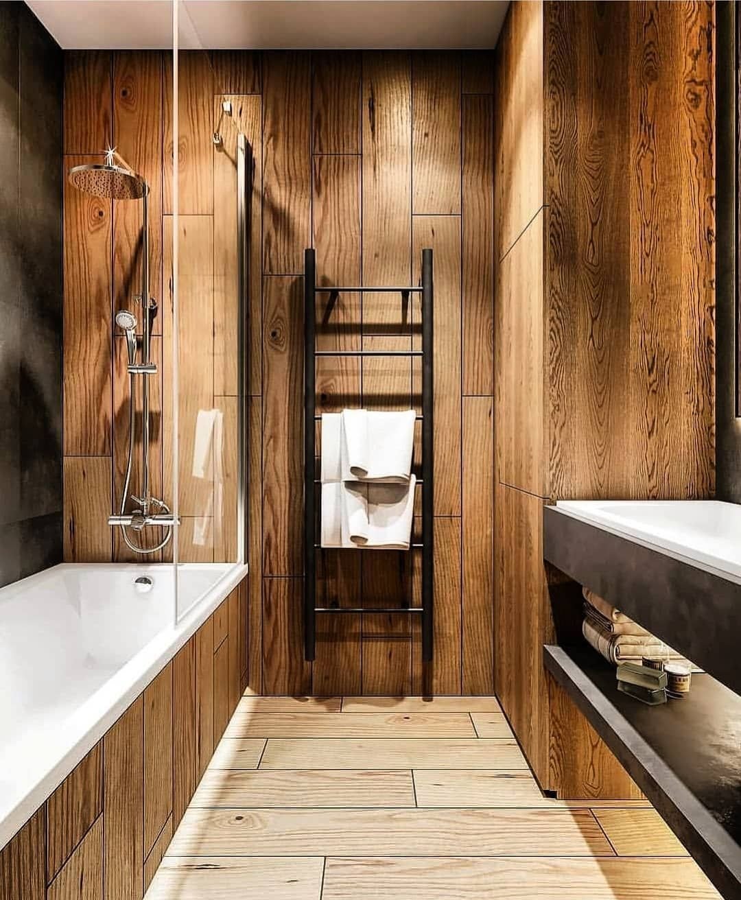 ванная комната с душевой из плитки в стиле лофт