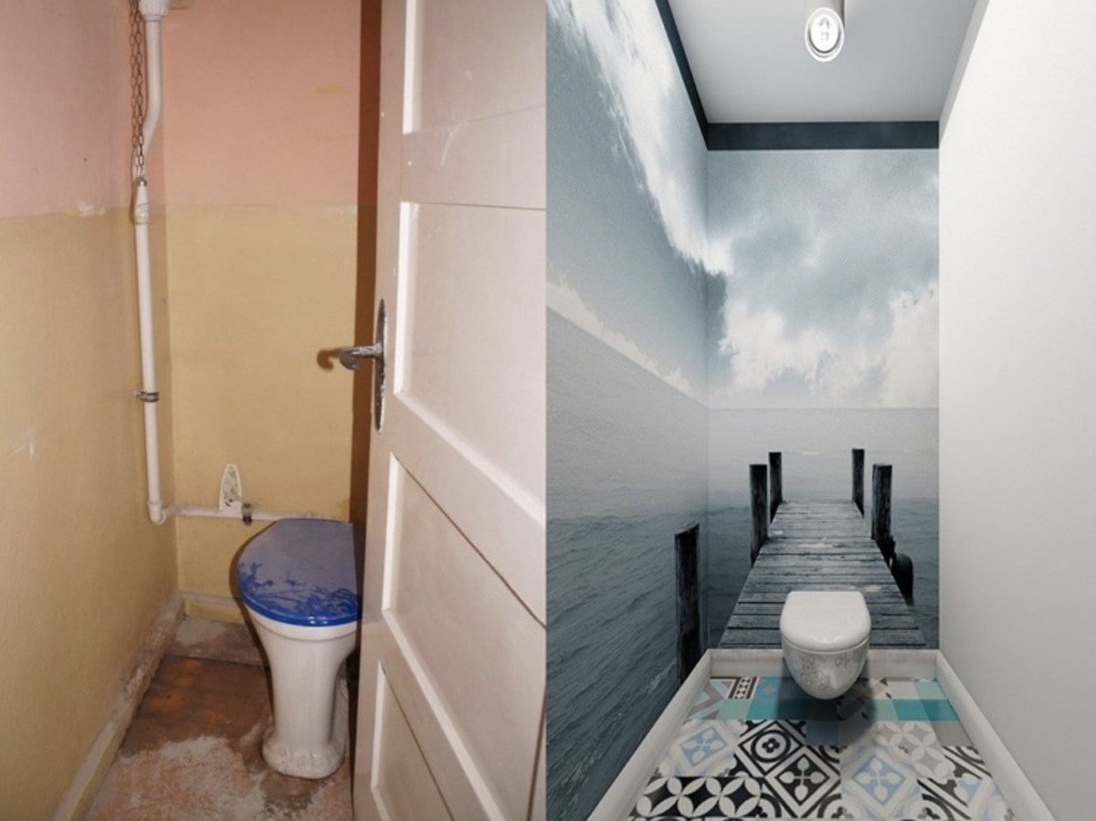 Ремонт в туалете краской фото до и после
