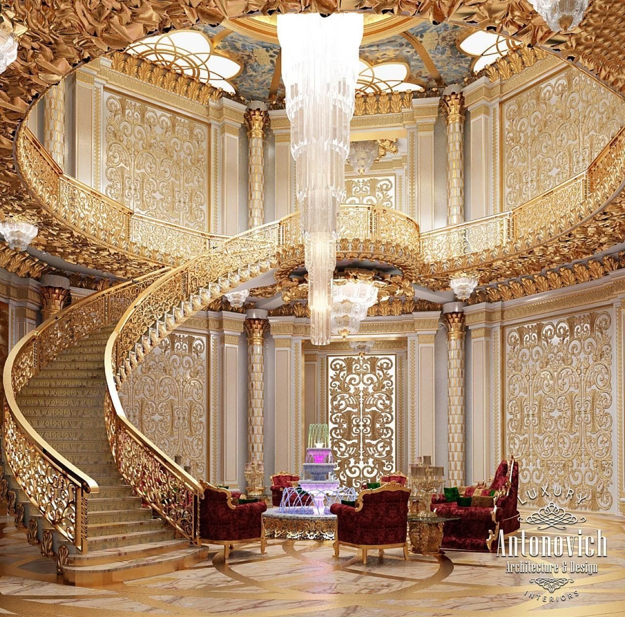 Gold дома. Luxury Antonovich Design холла. Luxury Antonovich Design лестница. Antonovich Design интерьеры Холл. Antonovich Design Luxury дом.